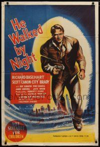7e194 HE WALKED BY NIGHT Aust 1sh '48 documentary style police manhunt for Los Angeles killer!