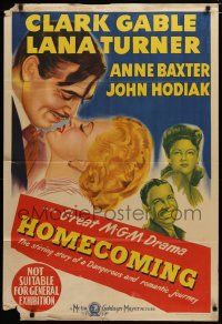 7e198 HOMECOMING Aust 1sh '48 art of Clark Gable & Lana Turner, Anne Baxter, John Hodiak