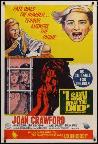 7e209 I SAW WHAT YOU DID Aust 1sh '65 Joan Crawford, William Castle, you may be the next target!