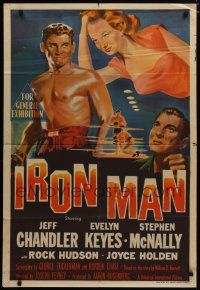 7e218 IRON MAN Aust 1sh '51 barechested boxer Jeff Chandler with Evelyn Keyes, McNally!