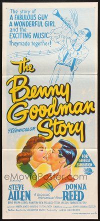 7e740 BENNY GOODMAN STORY Aust daybill '56 Steve Allen as Goodman, Donna Reed, Gene Krupa!