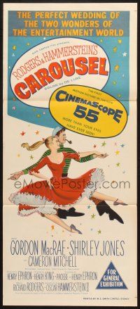 7e762 CAROUSEL Aust daybill '56 Shirley Jones, Gordon MacRae, Rodgers & Hammerstein musical!