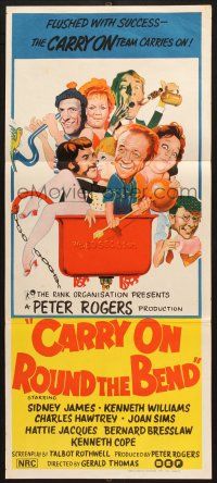 7e764 CARRY ON ROUND THE BEND Aust daybill '71 Sidney James, Kenneth Williams, wacky art!