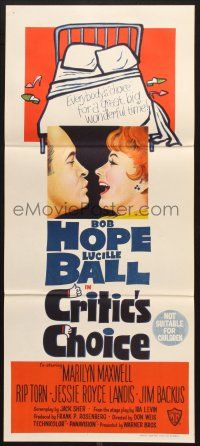 7e776 CRITIC'S CHOICE Aust daybill '63 close up of Bob Hope about to kiss smiling Lucille Ball!