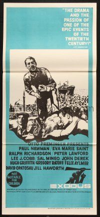 7e797 EXODUS Aust daybill '62 Otto Preminger, title art of arms reaching for rifle by Saul Bass!