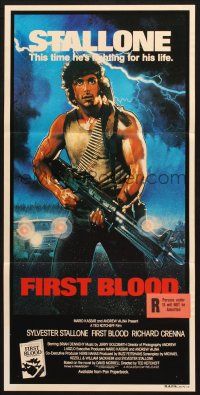 7e802 FIRST BLOOD Aust daybill '82 artwork of Sylvester Stallone as John Rambo by Drew Struzan!