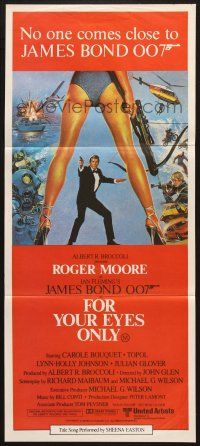 7e806 FOR YOUR EYES ONLY Aust daybill '81 Roger Moore as James Bond 007, art by Brian Bysouth!