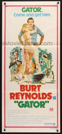 7e814 GATOR Aust daybill '76 art of Burt Reynolds & Hutton by McGinnis, White Lightning sequel!