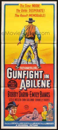 7e822 GUNFIGHT IN ABILENE Aust daybill '67 stone litho of cowboy Bobby Darin in a showdown!