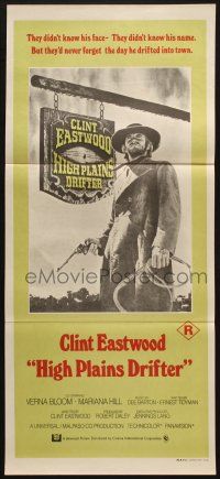 7e827 HIGH PLAINS DRIFTER Aust daybill '73 classic art of Clint Eastwood holding gun & whip!