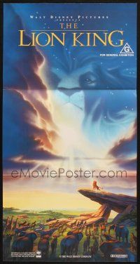 7e862 LION KING blue style Aust daybill '94 classic Disney African cartoon, image of Mufasa in sky