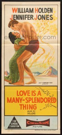 7e865 LOVE IS A MANY-SPLENDORED THING Aust daybill '55 art of William Holden & Jennifer Jones!