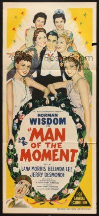 7e873 MAN OF THE MOMENT Aust daybill '55 Norman Wisdom, Lana Morris & Belinda Lee!