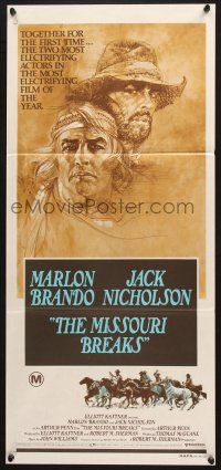 7e883 MISSOURI BREAKS Aust daybill '76 art of Marlon Brando & Jack Nicholson by Bob Peak!