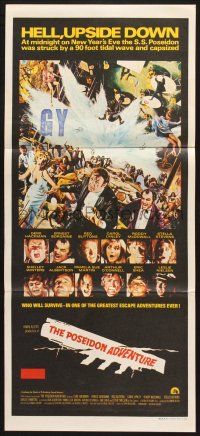 7e907 POSEIDON ADVENTURE Aust daybill '72 Gene Hackman & Stella Stevens escaping by Mort Kunstler!