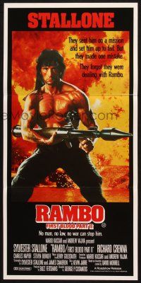 7e913 RAMBO FIRST BLOOD PART II Aust daybill '85 no man, no law, no war can stop Stallone!