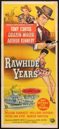 7e915 RAWHIDE YEARS Aust daybill '55 poker playing Tony Curtis + sexy Colleen Miller & Kennedy!
