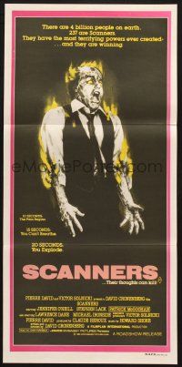 7e931 SCANNERS Aust daybill '81 David Cronenberg, in 20 seconds your head explodes, sci-fi art!