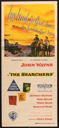 7e934 SEARCHERS Aust daybill '56 art of John Wayne & Hunter in Monument Valley, John Ford classic!