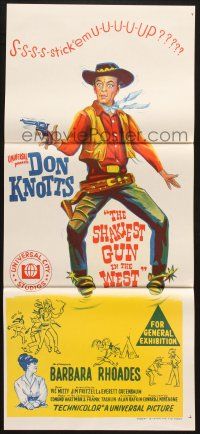 7e936 SHAKIEST GUN IN THE WEST Aust daybill '68 full-length artwork of wacky cowboy Don Knotts!