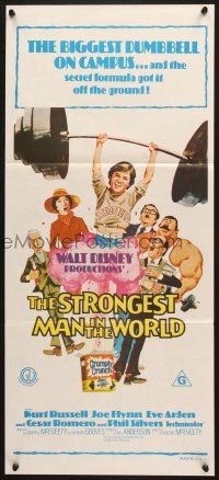 7e958 STRONGEST MAN IN THE WORLD Aust daybill '75 Disney, art of teenage Kurt Russell & Joe Flynn!