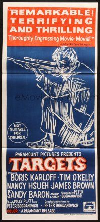 7e964 TARGETS Aust daybill '68 Boris Karloff, Tim O'Kelly, Peter Bogdanovich, art of sniper!