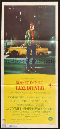 7e965 TAXI DRIVER Aust daybill '76 classic art of Robert De Niro by cab, directed by Scorsese!