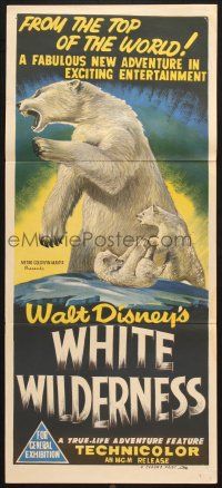 7e990 WHITE WILDERNESS Aust daybill '58 Disney, art of polar bear & arctic animals on top of world