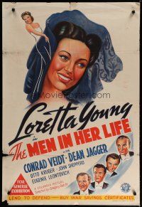 7e236 MEN IN HER LIFE Aust 1sh '41 artwork of pretty Loretta Young, Conrad Veidt!