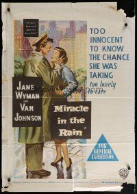 7e238 MIRACLE IN THE RAIN Aust 1sh '56 great romantic art of Jane Wyman & Van Johnson!