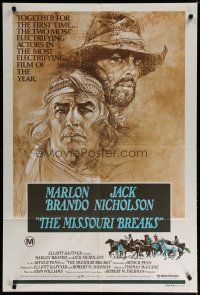 7e239 MISSOURI BREAKS Aust 1sh '76 art of Marlon Brando & Jack Nicholson by Bob Peak!
