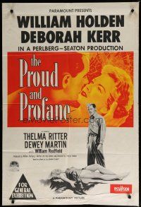 7e255 PROUD & PROFANE Aust 1sh '56 romantic close up of William Holden & Deborah Kerr!