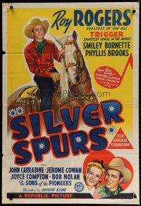 7e271 SILVER SPURS Aust 1sh '43 art of Roy Rogers close up & riding Trigger, plus Phyllis Brooks!