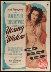 7e295 YOUNG WIDOW Aust 1sh '46 full-length art of world's most exciting sexy brunette Jane Russell