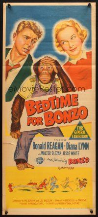 7e737 BEDTIME FOR BONZO Aust daybill '51 Ronald Reagan & Diana Lynn, art of chimpanzee!