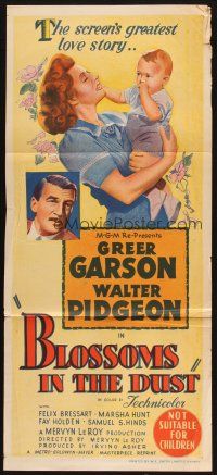 7e745 BLOSSOMS IN THE DUST Aust daybill R50s art of Greer Garson w/baby + close up Walter Pidgeon!