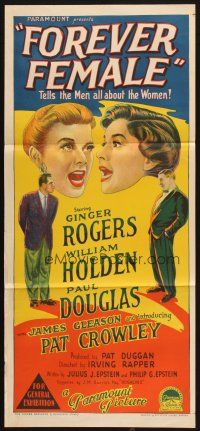 7e807 FOREVER FEMALE Aust daybill '54 Richardson Studio art of Ginger Rogers, William Holden!