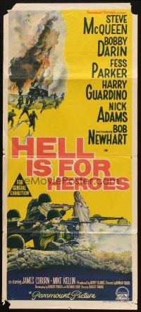 7e826 HELL IS FOR HEROES Aust daybill '62 Steve McQueen, Bob Newhart, Fess Parker, Bobby Darin