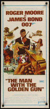 7e876 MAN WITH THE GOLDEN GUN Aust daybill '74 art of Roger Moore as James Bond by McGinnis!