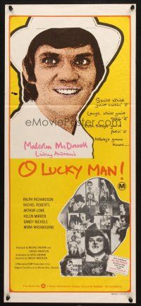 7e894 O LUCKY MAN Aust daybill '73 great images of Malcolm McDowell, directed by Lindsay Anderson!