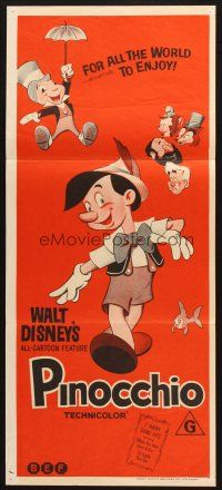 7e904 PINOCCHIO Aust daybill R70s Disney classic cartoon about a wooden boy who wants to be real!