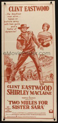 7e977 TWO MULES FOR SISTER SARA Aust daybill R70s art of Clint Eastwood & Shirley MacLaine!