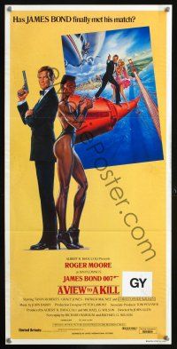 7e983 VIEW TO A KILL Aust daybill '85 art of Roger Moore as Bond & Grace Jones by Goozee!