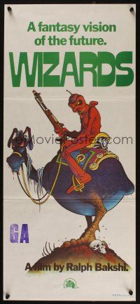 7e995 WIZARDS Aust daybill '77 Ralph Bakshi directed, cool fantasy art by William Stout!