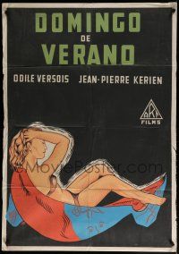 7e052 HIS FIRST AFFAIR Colombian poster '56 Maurice Cloche's Domenica, art of sexy Odile Versois!