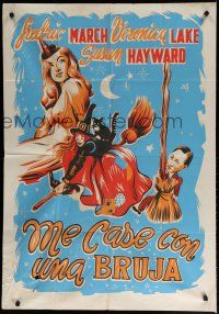 7e054 I MARRIED A WITCH Colombian poster '42 silkscreen art of Veronica Lake & Fredric March!