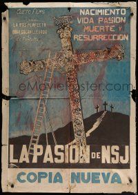 7e055 LA PASION DE NSJ Colombian poster '50s cool artwork of ornate cross & ladder!