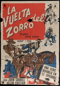 7e061 ZORRO RIDES AGAIN Colombian poster '37 art of John Carroll in title role on horseback!