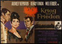 7e476 WAR & PEACE German 33x47 R60s art of Audrey Hepburn, Henry Fonda, Leo Tolstoy epic!