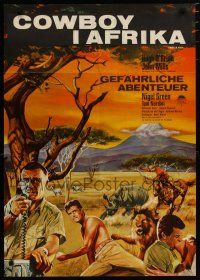 7e482 AFRICA - TEXAS STYLE German '67 art of Hugh O'Brian, John Mills, Green & stampeding animals!